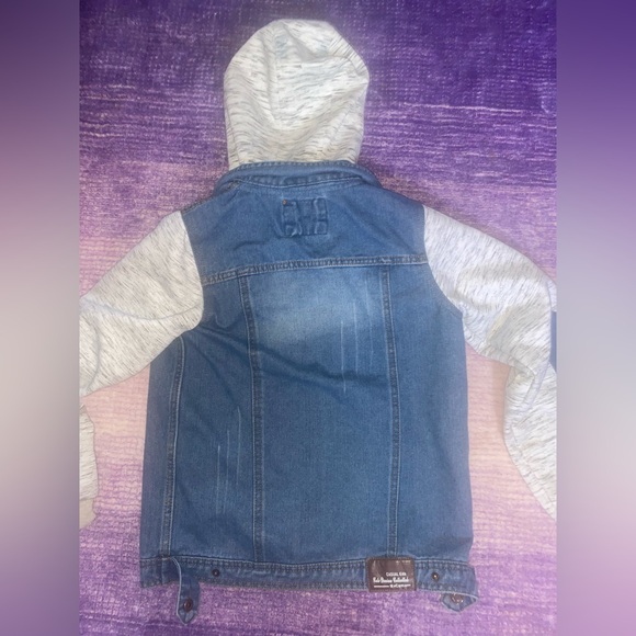 Kids/Youth Mixed Media Hooded Jean Jacket, Denim Size M - Picture 4 of 14
